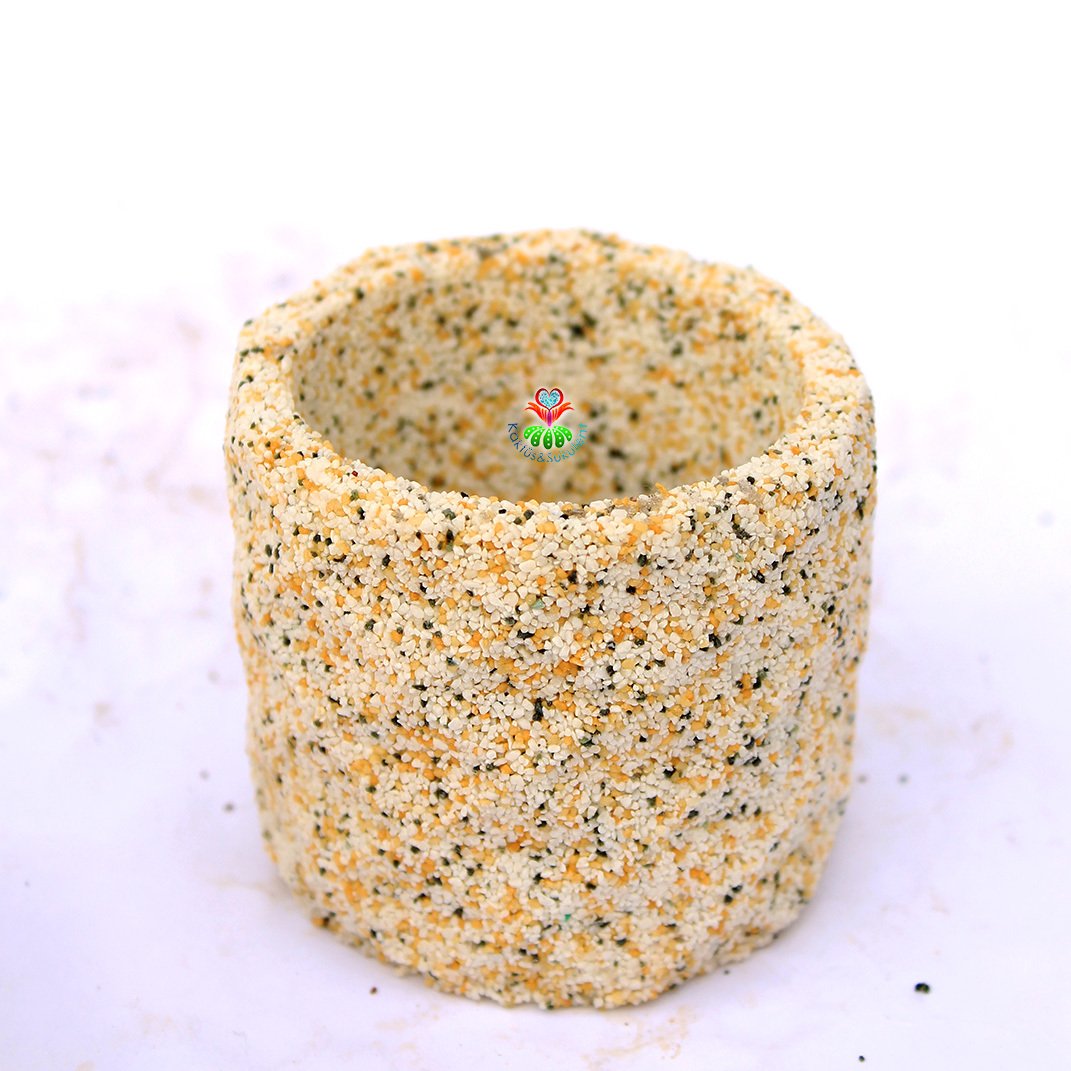 Prizma Dokulu Silindir Taş Saksı 5,5 cm Hazneli Dekoratif Saksı -8x8x6 cm Boyutlu-3 Farklı Renk Seçeneği Krem