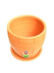 Toprak Saksı 20 cm Çapında Fıçı Görünümlü Delikli Tabaklı Çömlek Boyanabilir 1.Sınıf Saksı