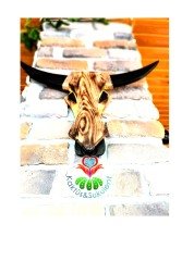 Texas Longhorn, Masif Ahşap Bison, Boğa Kafatası Rustik Duvar Süsü, El Yapımı